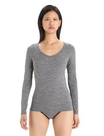 Gritstone Heather Women's Icebreaker Merino Siren Long Sleeve Sweetheart Top Underwear | USA 1690HAPK